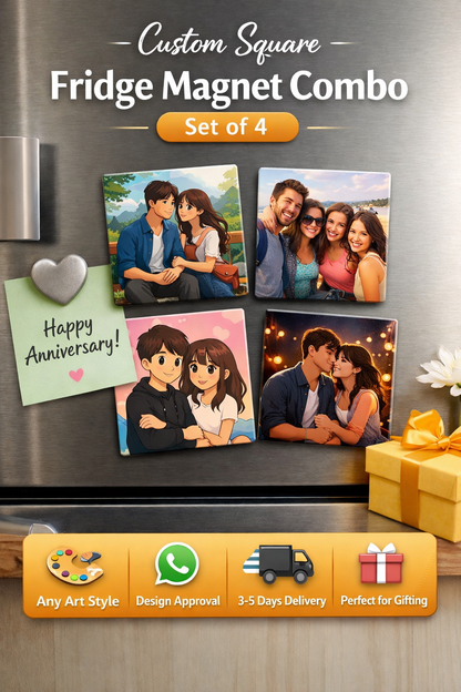 Custom Square Fridge Magnet Combo – Set of 4