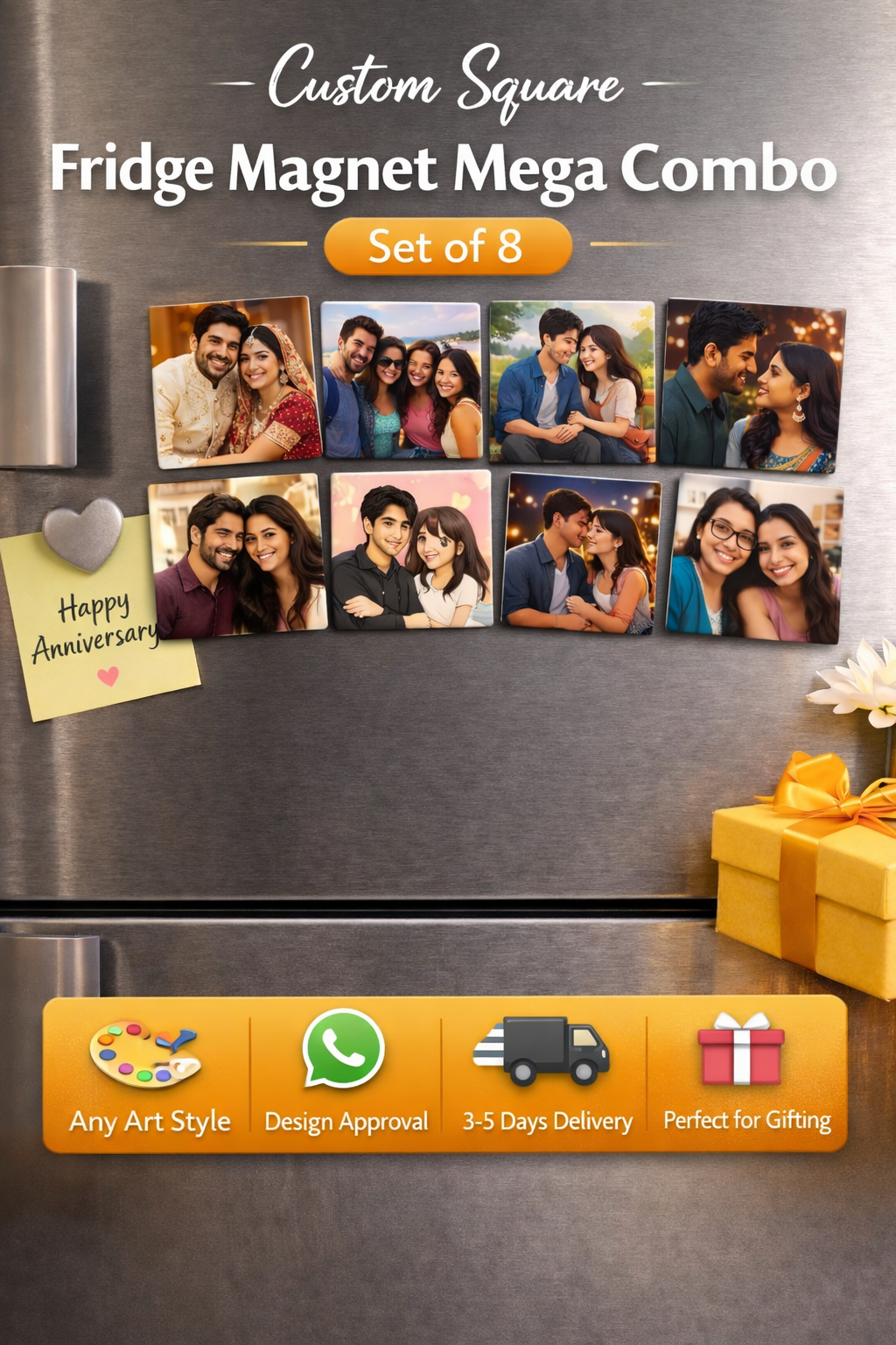 Custom Square Fridge Magnet Mega Combo – Set of 8