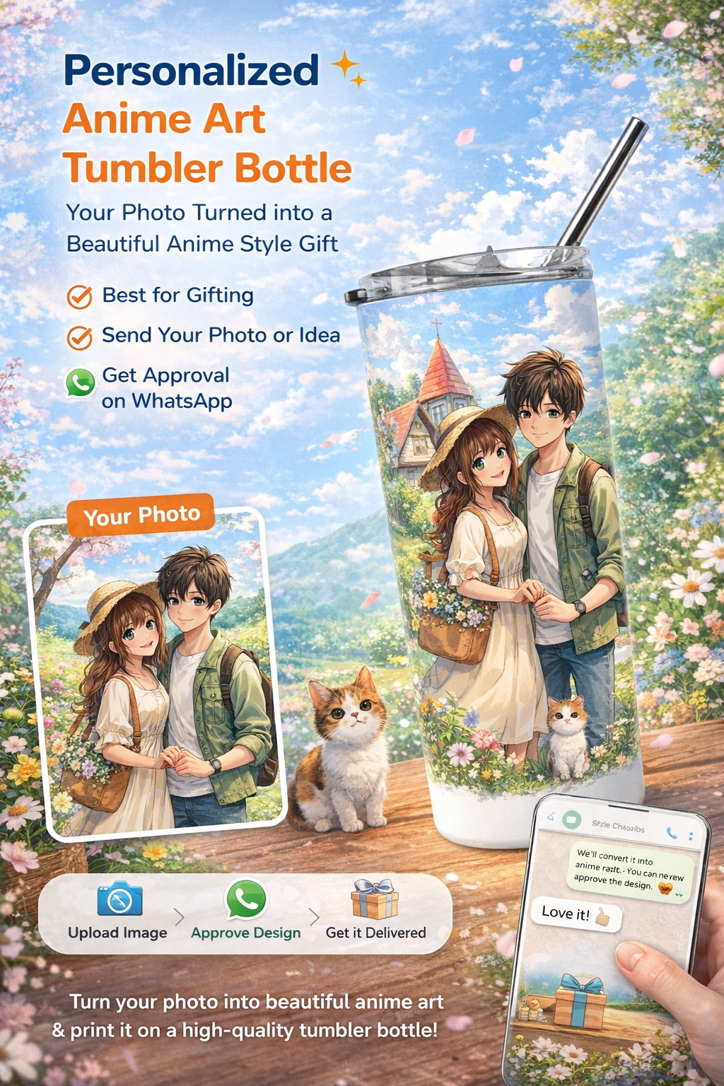 Personalized Anime  & Ghibali Art Tumbler Bottle